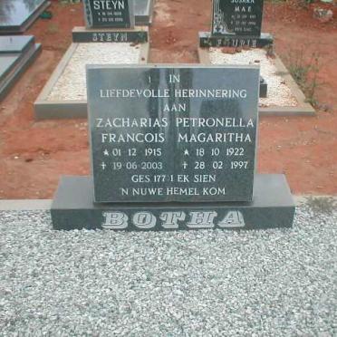 BOTHA Zacharia Francois 1915-2003 &amp; Petronella Magaritha 1922-1997