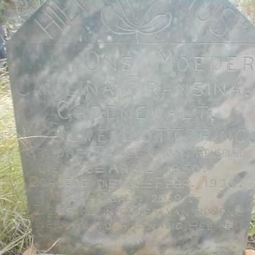 GROENEWALD Carolina Francina, formerly LOTTERING, nee JANSEN VAN RENSBURG 1850-1930
