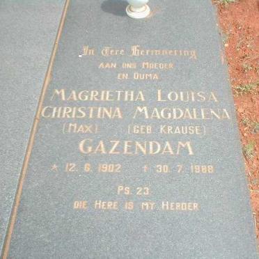 GAZENDAM Magrietha Louisa Christina Magdalena geb. KRAUSE 1902-1988