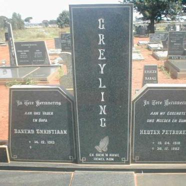GREYLING Barend Christiaan 1913- &amp; Hester Petronella 1918-1992