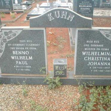 KUHN Benno Wilhelm Paul 1894-1982 &amp; Wilhelmina Christina Johanna 1907-1994