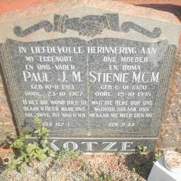 KOTZE Paul J.M. 1913-1967 &amp; Stienie M.C.M. 1920-1995