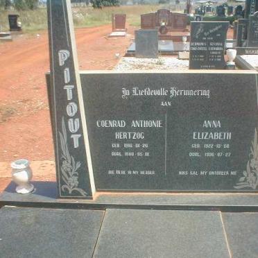 PITOUT Coenrad Anthonie Hertzog 1916-1980 &amp; Anna Elizabeth 1922-1996