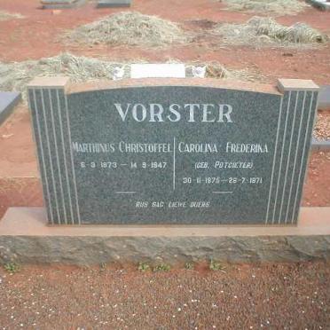 VORSTER Marthinus Christoffel 1873-1947 &amp; Carolina Frederick POTGIETER 1875-1971