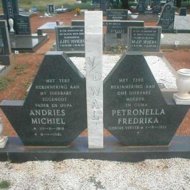 WALT Andries Michiel, v.d. 1919-1981 &amp; Petronella Fredrika VENTER 1922-