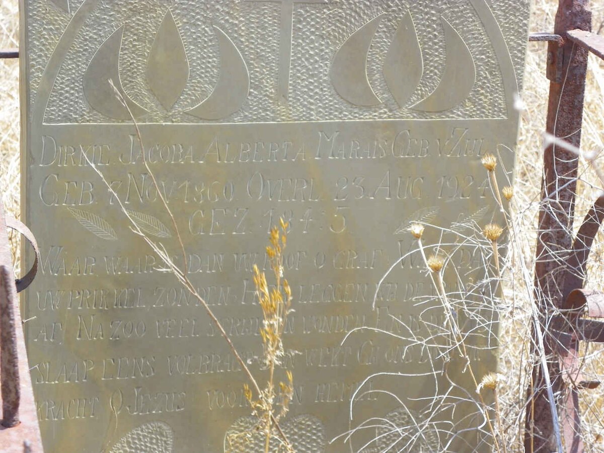 MARAIS Dirkie Jacoba Alberta nee V. ZIJL 1860-1924