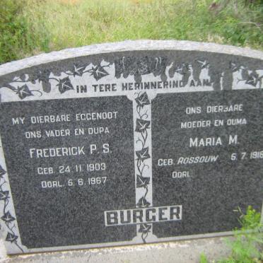 BURGER Frederick P.S. 1903-1967 &amp; Maria M. ROSSOUW 1918-