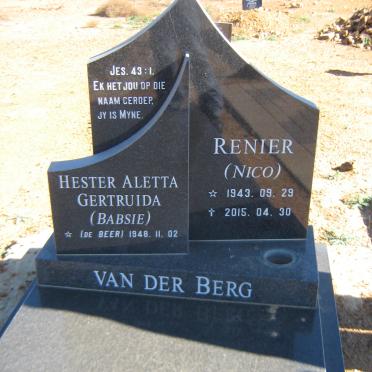 BERG Renier, van der 1943-2015 &amp; Hester Aletta Gertruida DE BEER 1948-
