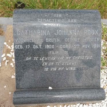 ROUX Catharina Johanna voorheen DE BRUYN nee DE BEER 1906-1991