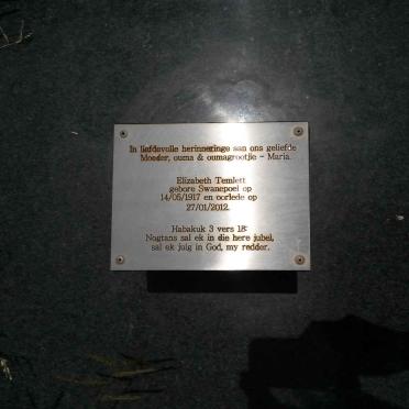 TEMLETT Elizabeth nee SWANEPOEL 1917-2012