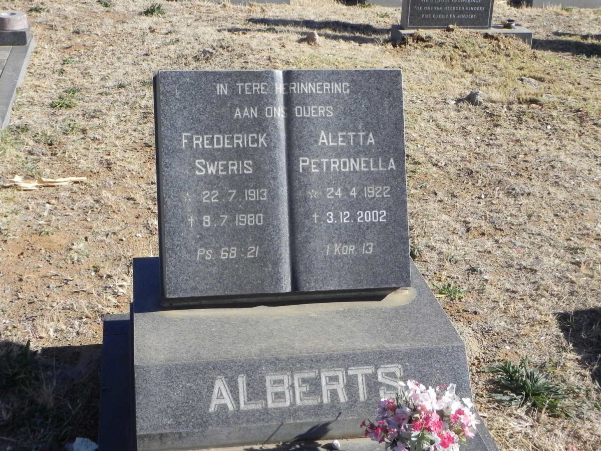 ALBERTS Frederick Sweris 1913-1980 &amp; Aletta Petronella 1922-2002