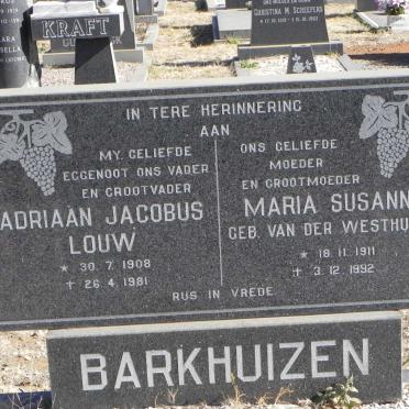 BARKHUIZEN Adriaan Jacobus Louw 1908-1981 &amp; Maria Susanna VAN DER WESTHUIZEN 1911-1992
