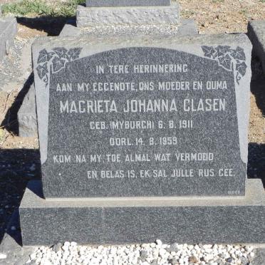CLASEN Magrieta Johanna nee MYBURGH 1911-1959