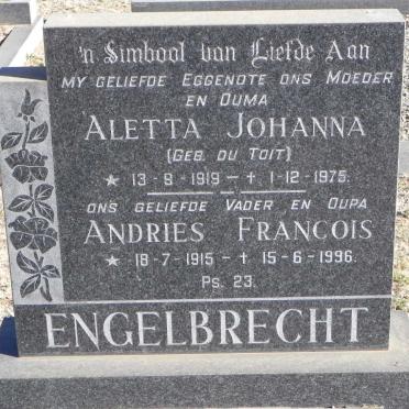 ENGELBRECHT Andries Francois 1915-1996 &amp; Aletta Johanna DU TOIT 1919-1975