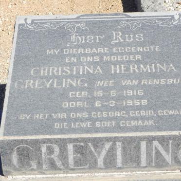 GREYLING Christina Hermina nee VAN RENSBURG 1916-1958