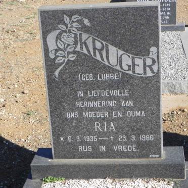 KRUGER Ria nee LUBBE 1935-1986
