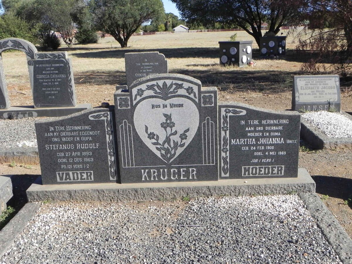 KRUGER Stefanus Rudolf 1893-1963 &amp; Martha Johanna BRITZ 1908-1969