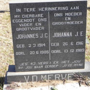 MERWE Johannes J.C., v.d. 1914-1985 &amp; Johanna J.E. 1916-1989
