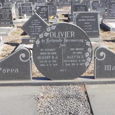 OLIVIER Ockert B.J. 1914-1976 &amp; Aletta S. V. WYK 1911-1977