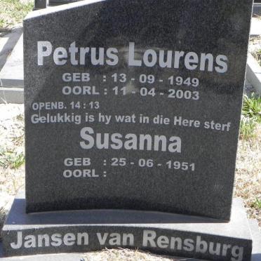 RENSBURG Petrus Lourens, Jansen van 1949-2003 &amp; Susanna 1951-