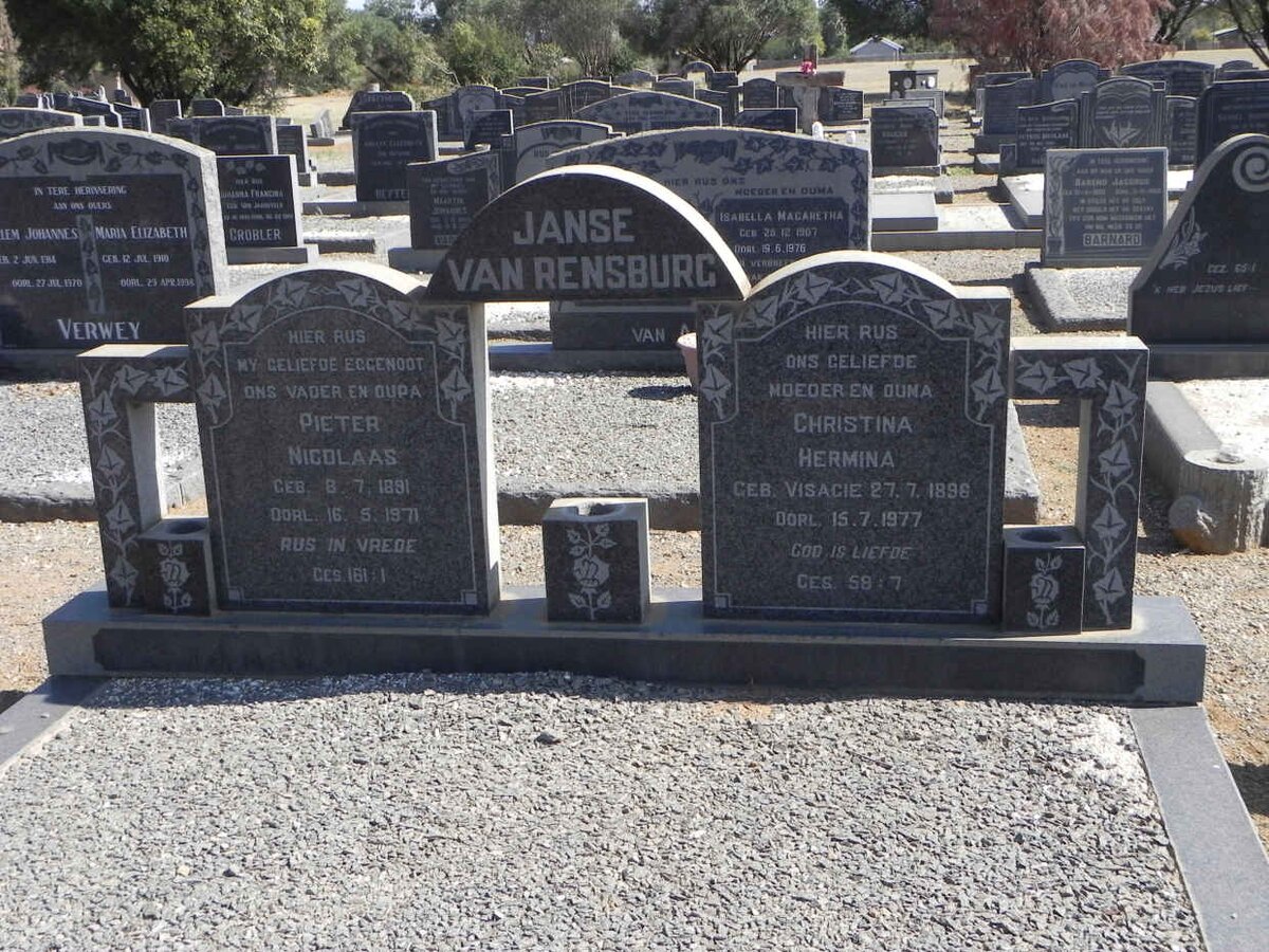 RENSBURG Pieter Nicolaas, Janse van 1891-1971 &amp; Christina Hermina VISAGIE 1896-1977