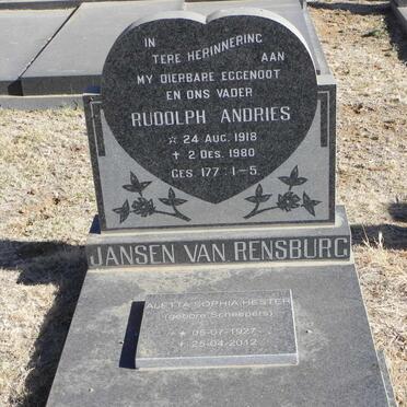 RENSBURG Rudolph Andries, Jansen van 1918-1980 &amp; Aletta Sophia Hester SCHEEPERS 1927-2012