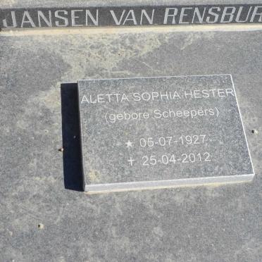 RENSBURG Rudolph Andries, Jansen van 1918-1980 &amp; Aletta Sophia Hester SCHEEPERS 1927-2012