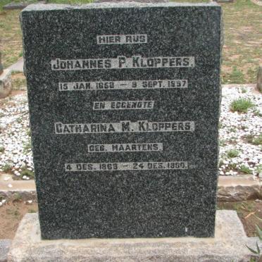 KLOPPERS Johannes P. 1858-1897 &amp; Catharina M. MAARTENS 1868-1890
