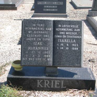 KRIEL Izak Johannes 1922-1983 &amp; Isabella 1923-1999