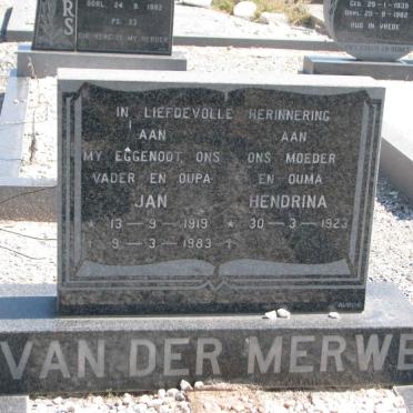 MERWE Jan, van der 1919-1983 &amp; Hendrina 1923-