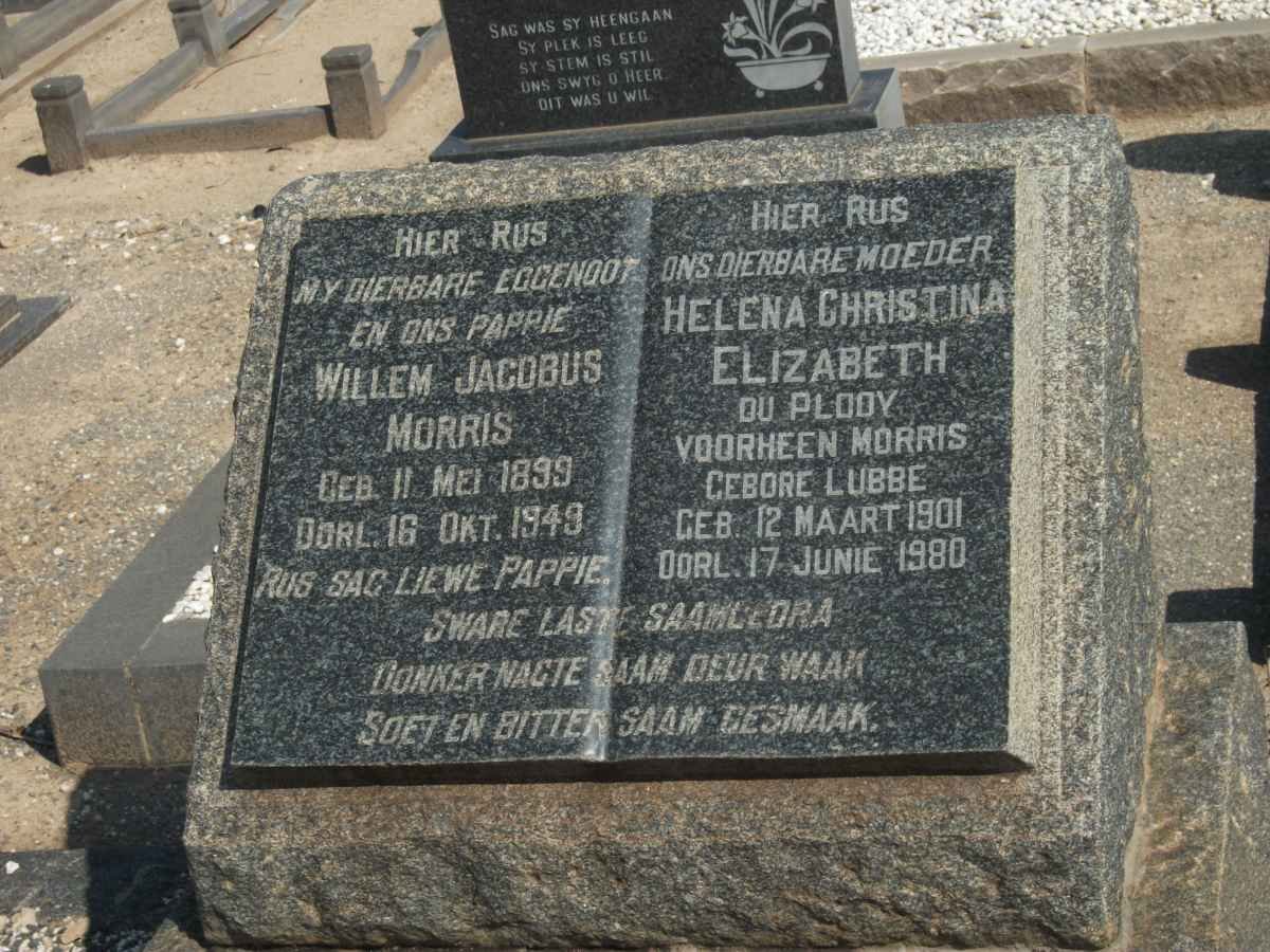 MORRIS Willem Jacobus 1899-1949 &amp; Helena Christina Elizabeth DU PLOOY formerly MORRIS nee LUBBE 1901-1980