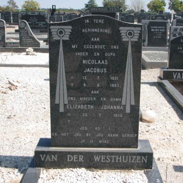 WESTHUIZEN Nicolaas Jacobus, van der 1921-1983 &amp; Elizabeth Johanna 1932-