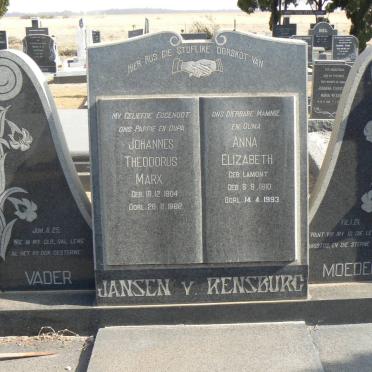 RENSBURG Johannes Theodorus Marx, Jansen van 1904-1962 &amp; Anna Elizabeth LAMONT 1910-1993