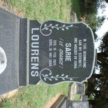 LOURENS Sarie nee LE GRANGE 1925-1999