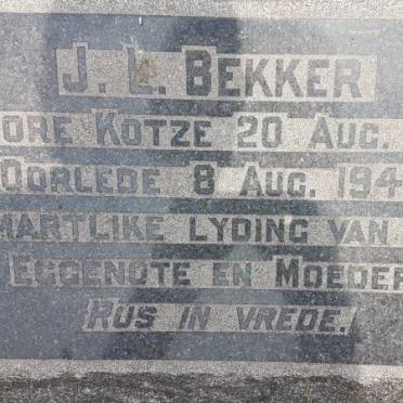 BEKKER J.L. nee KOTZE 1877-1947