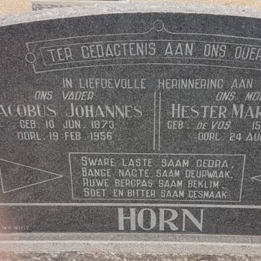 HORN Jacobus Johannes 1873-1956 &amp; Hester Margrietha DE VOS 1873-1959