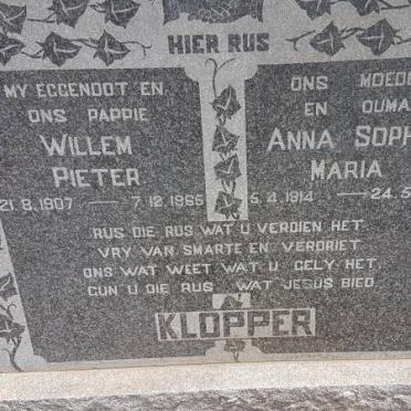 KLOPPER Willem Pieter 1907-1965 &amp; Anna Sophia Maria 1914-1987