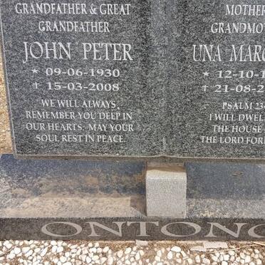 ONTONG John Peter 1930-2008 &amp; Una Margaret 1954-2010