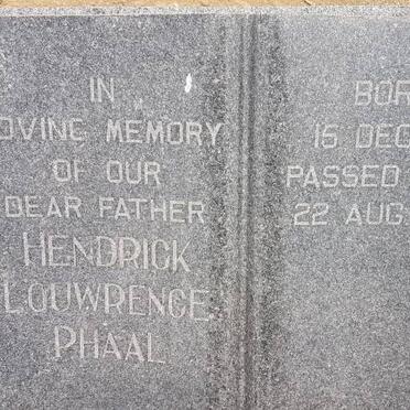 PHAAL Hendrick Louwrence 1881-1956