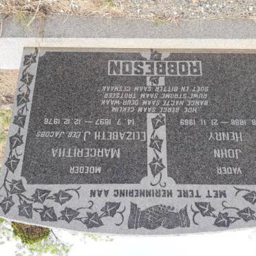 ROBBESON John Henry 1888-1969 &amp; Margeritha ELizabeth J. JACOBS 1897-1978