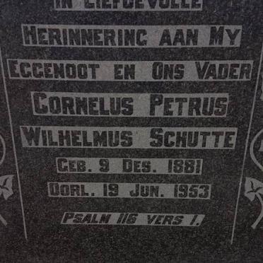 SCHUTTE Cornelus Petrus Wilhelmus 1881-1953