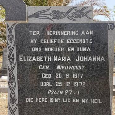 WESSELS Elizabeth Maria Johanna nee NIEUWOUDT 1917-1972