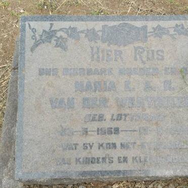 WESTHUIZEN Maria, van der nee LOTTERING 1868-19??