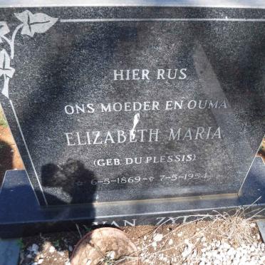 ZYL Elizabeth Maria, van nee DU PLESSIS 1869-1954