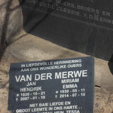 MERWE Jan Hendrik, van der 1936-2007 &amp; Miriam Emma 1939-2014