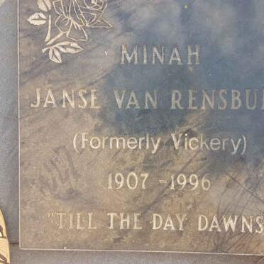 RENSBURG Minah, Janse van formerly VICKERY 1907-1996