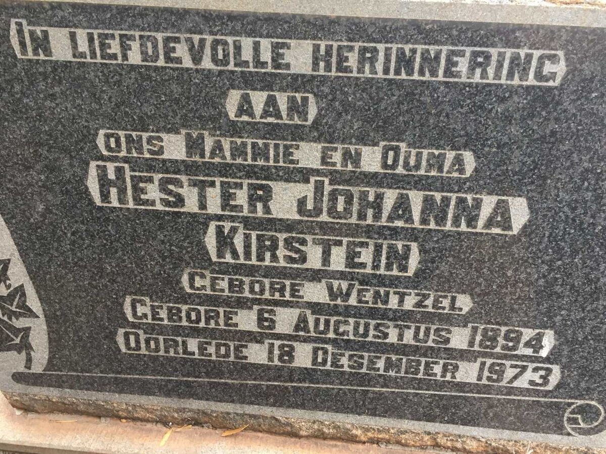 KIRSTEIN Hester Johanna nee WENTZEL 1894-1973