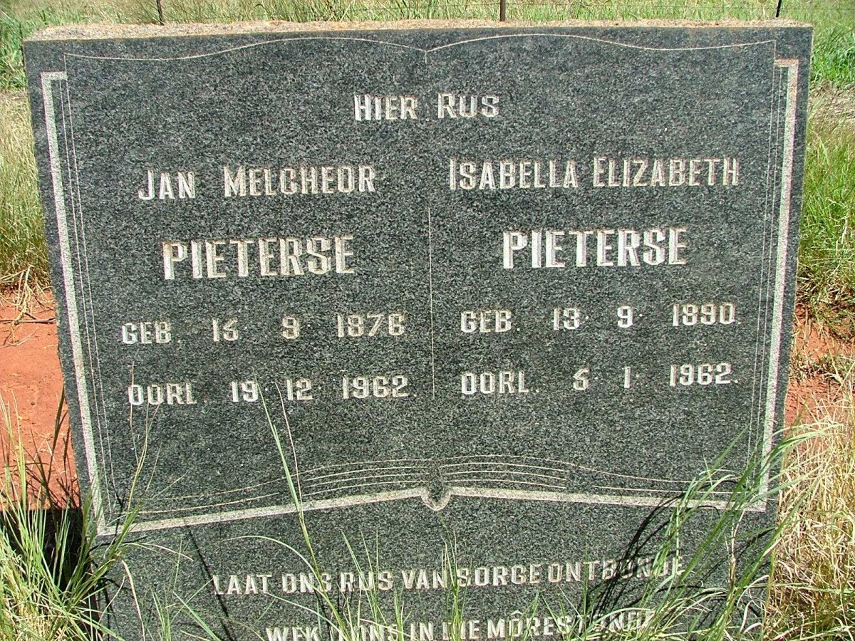 PIETERSE Jan Melcheor 1876-1962 & Isabella Elizabeth 1890-1962