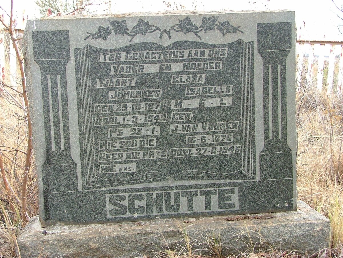 SCHUTTE Tjaart Johannes 1876-1949 & Clara Isabella J. VAN VUUREN 1876-1946