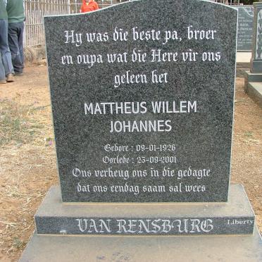 RENSBURG Mattheus Willem Johannes, van 1926-2001